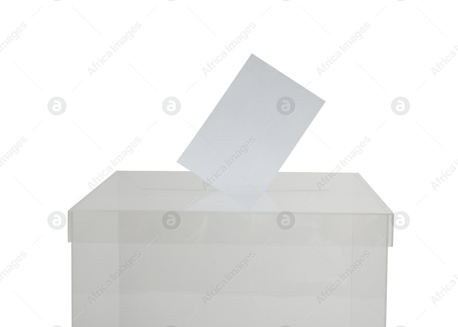 Photo of Ballot box with vote on white background. Election time