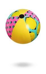 Inflatable colorful beach ball on white background 