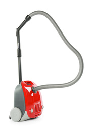 Photo of Modern red vacuum cleaner isolated on white