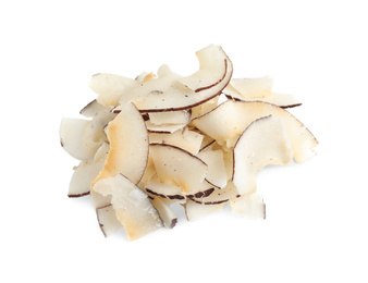 Pile of coconut chips isolated on white