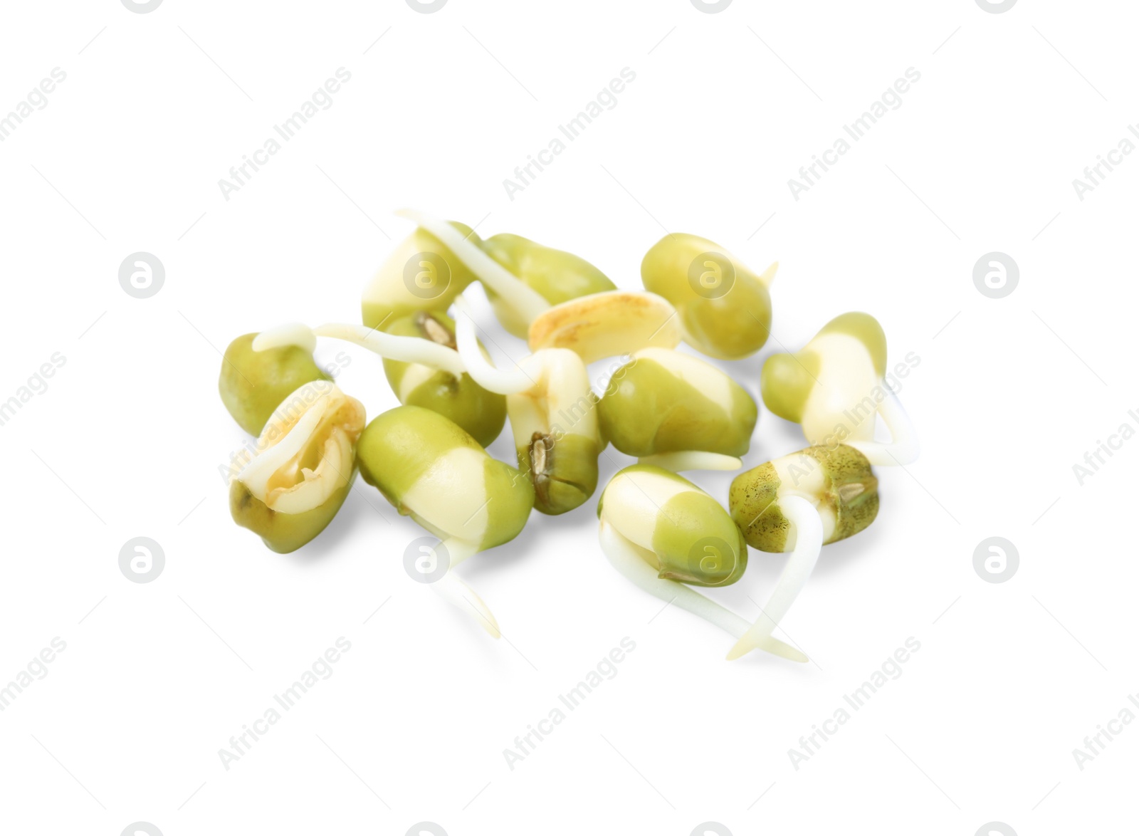 Photo of Pile of fresh sprouted mung beans isolated on white