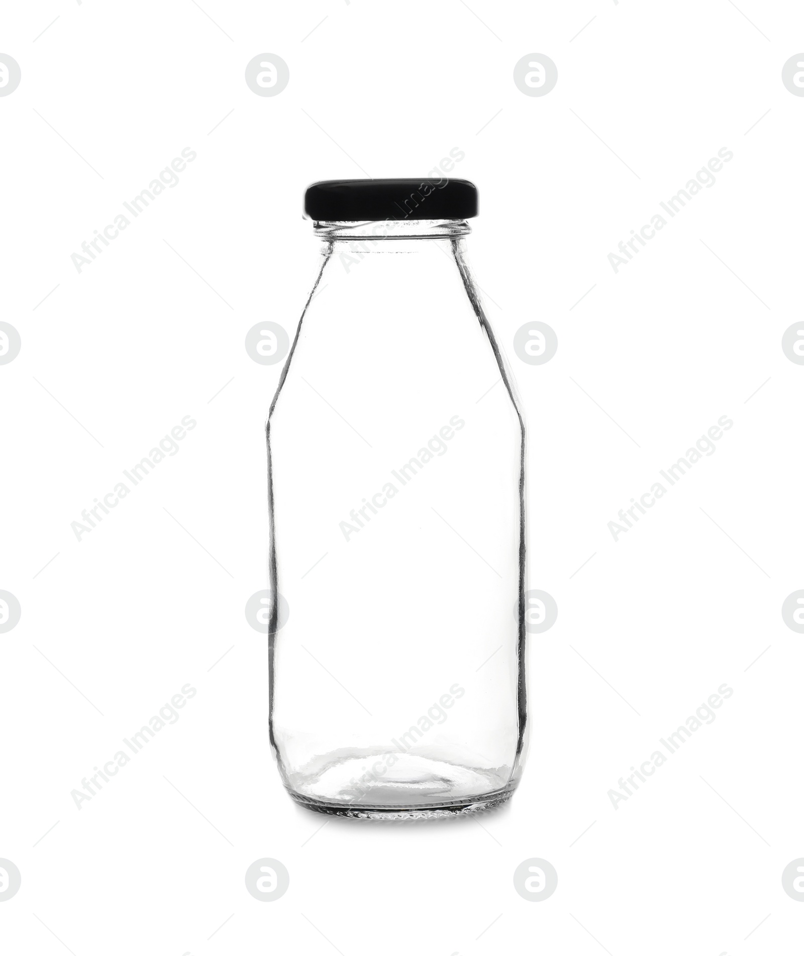 Photo of Closed empty glass bottle isolated on white