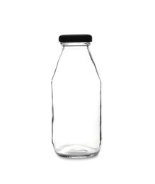 Photo of Closed empty glass bottle isolated on white