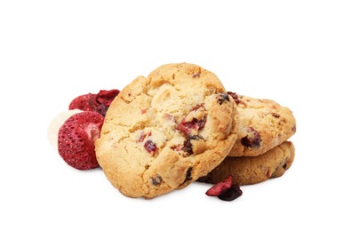 Photo of Cookies and freeze dried fruits isolated on white