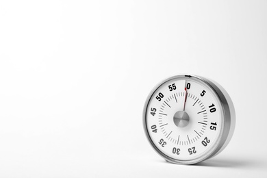 Photo of Modern stopwatch on white background. Time concept