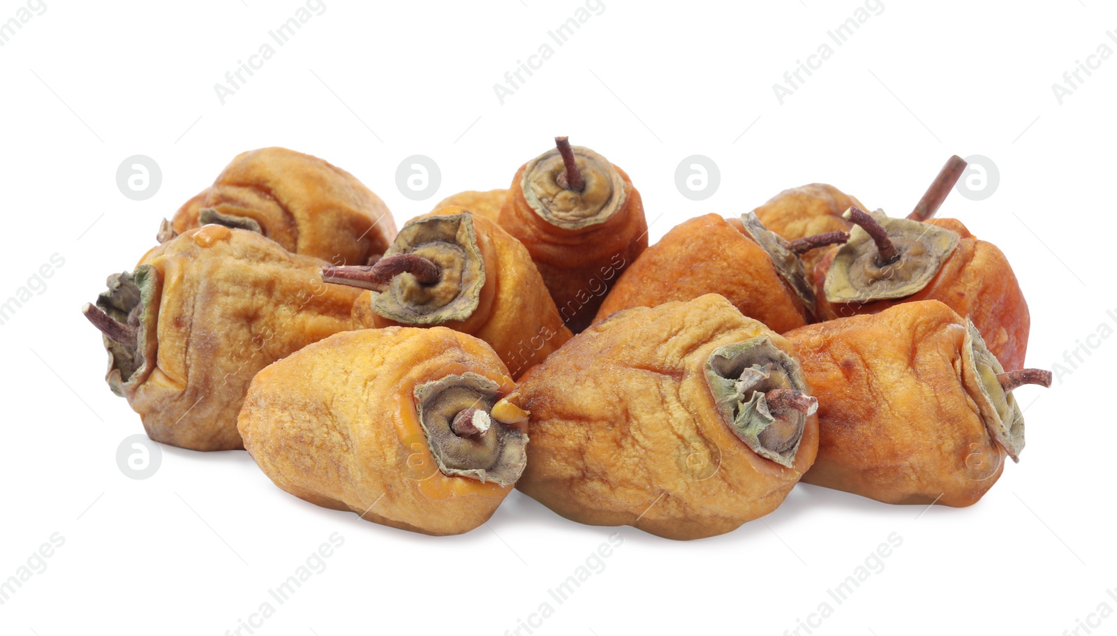 Photo of Tasty dried persimmon fruits on white background