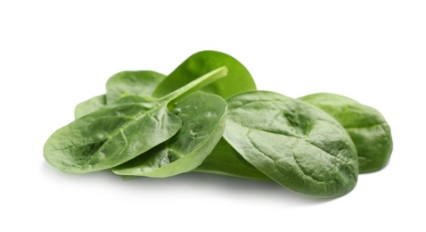 Photo of Pile of fresh spinach leaves isolated on white