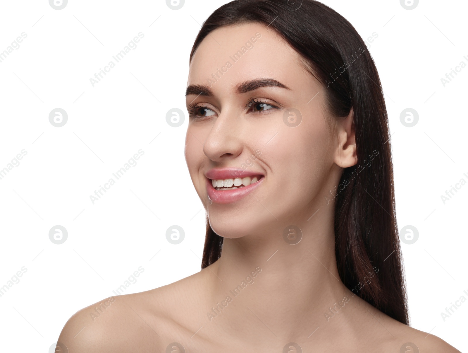 Photo of Portrait of attractive young woman on white background