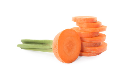 Photo of Slices of fresh ripe carrot isolated on white