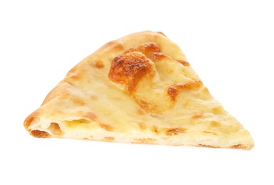 Photo of Piece of delicious khachapuri with cheese on white background