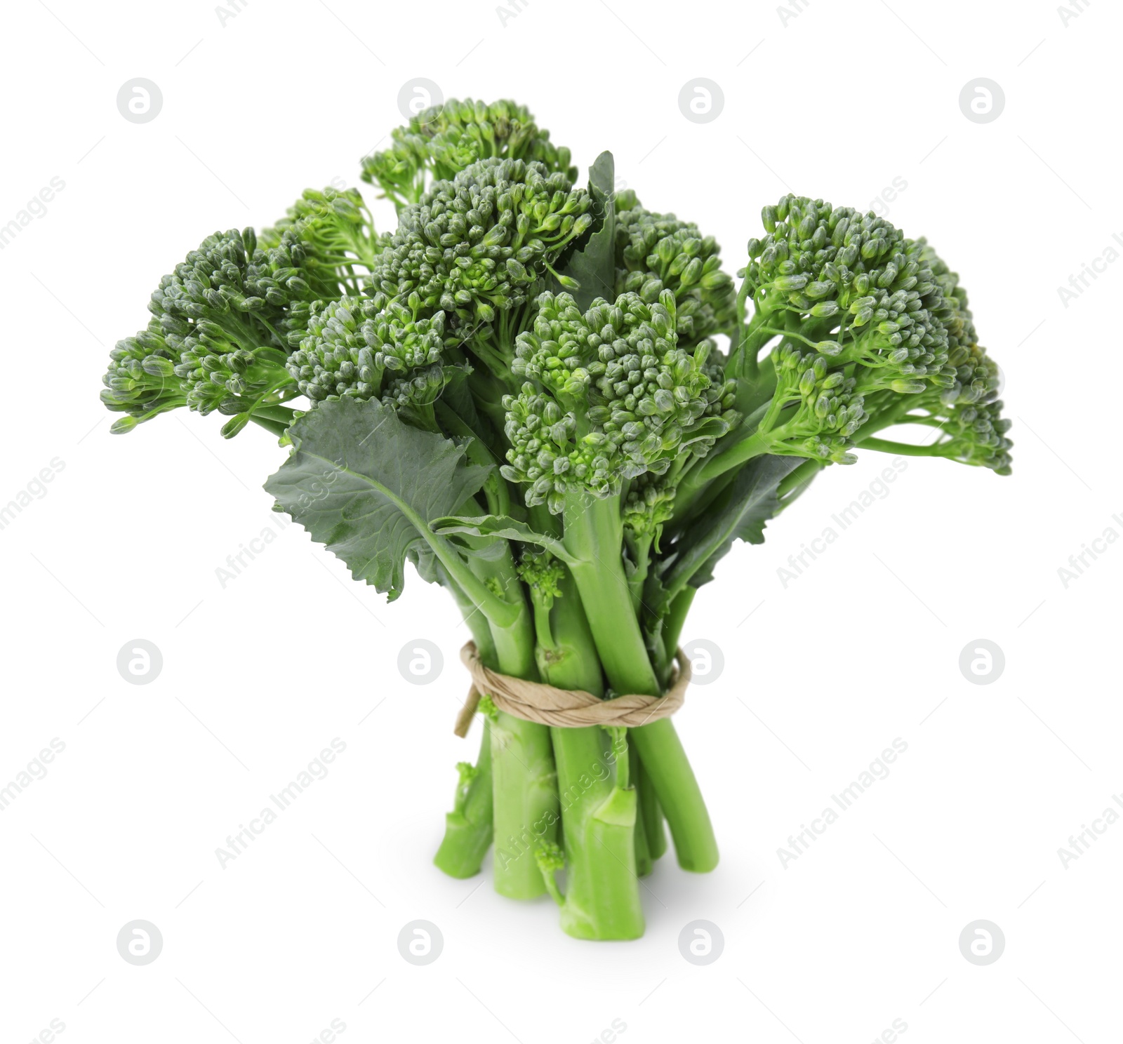 Photo of Fresh raw broccolini isolated on white. Healthy food