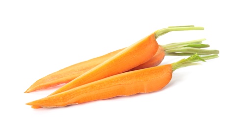 Photo of Cut fresh ripe carrot isolated on white