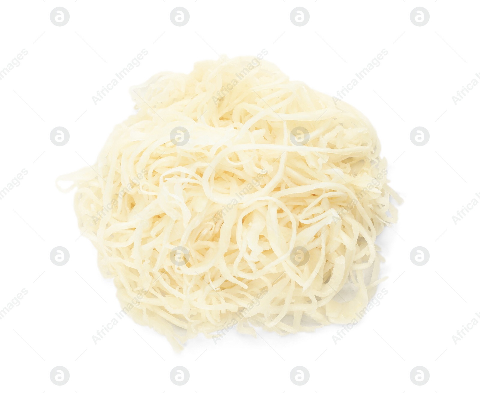 Photo of Tasty homemade fermented cabbage isolated on white, top view