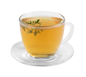 Aromatic herbal tea with thyme isolated on white
