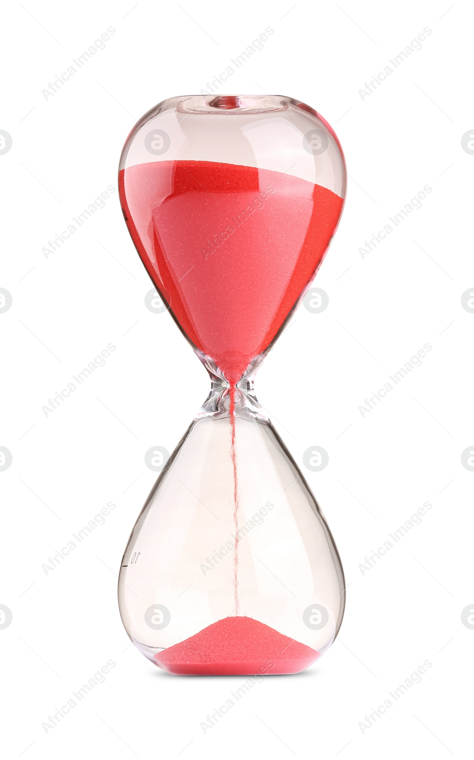 Photo of Hourglass with red flowing sand isolated on white