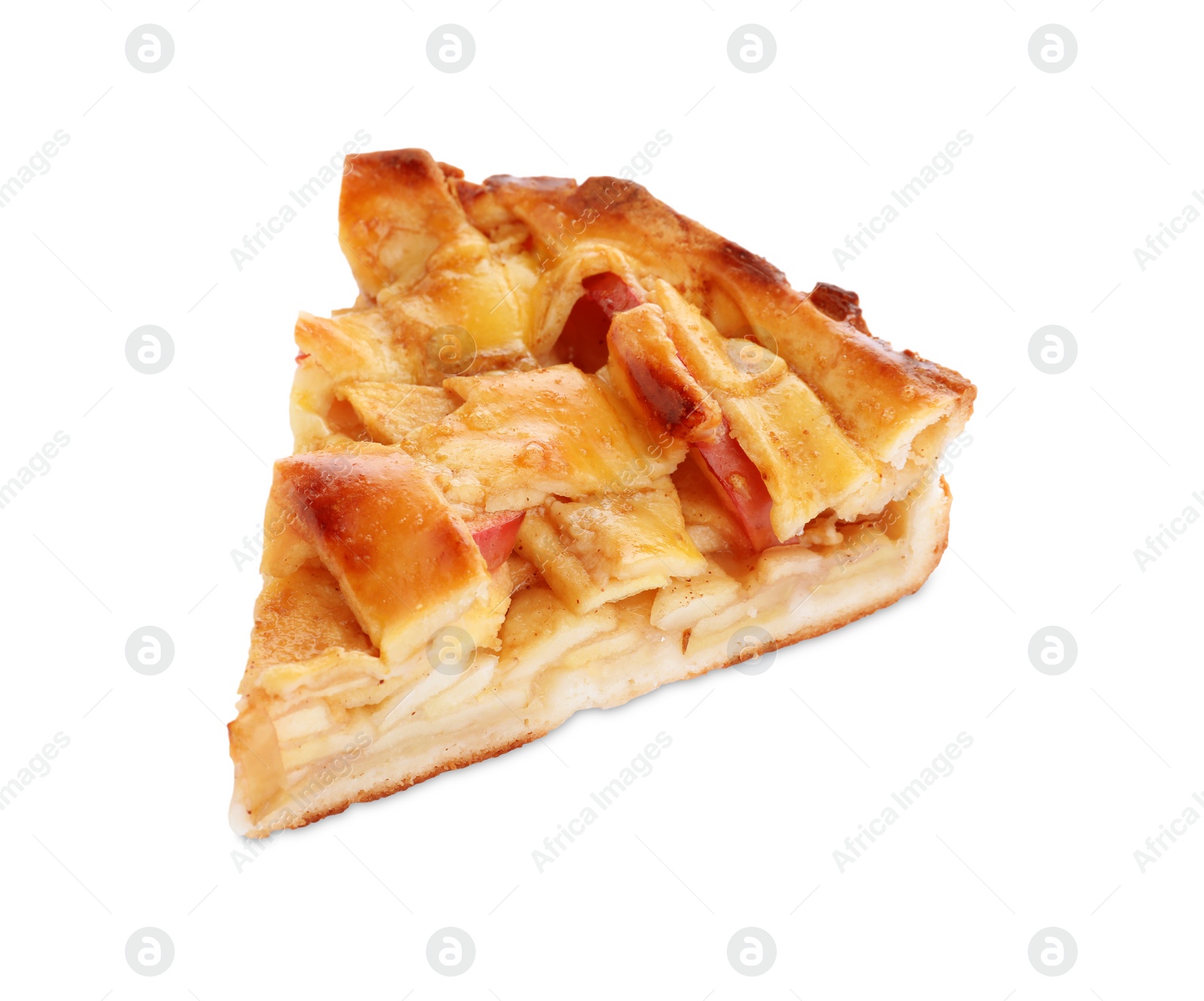 Photo of Slice of traditional apple pie isolated on white