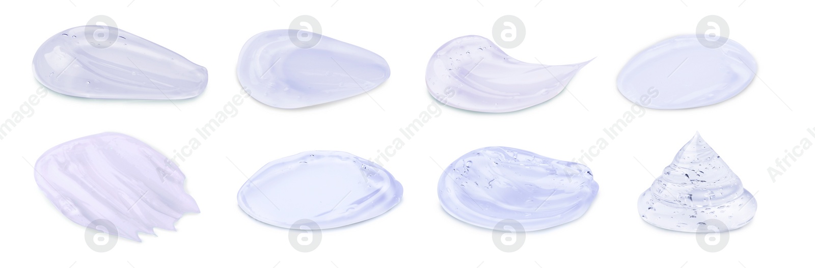 Image of Set with samples of cosmetic gel on white background. Banner design 