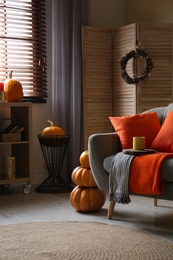 Cozy living room interior inspired by autumn colors