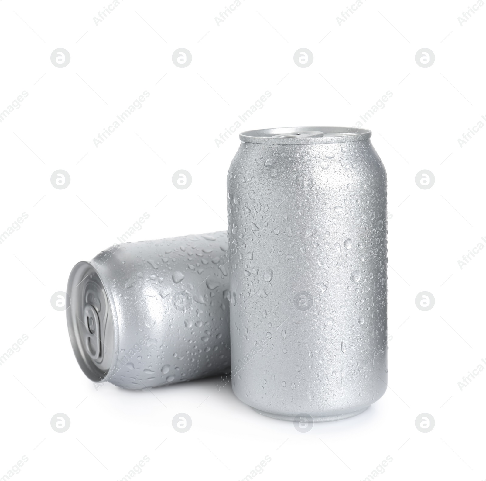 Photo of Aluminium cans of beverage on white background