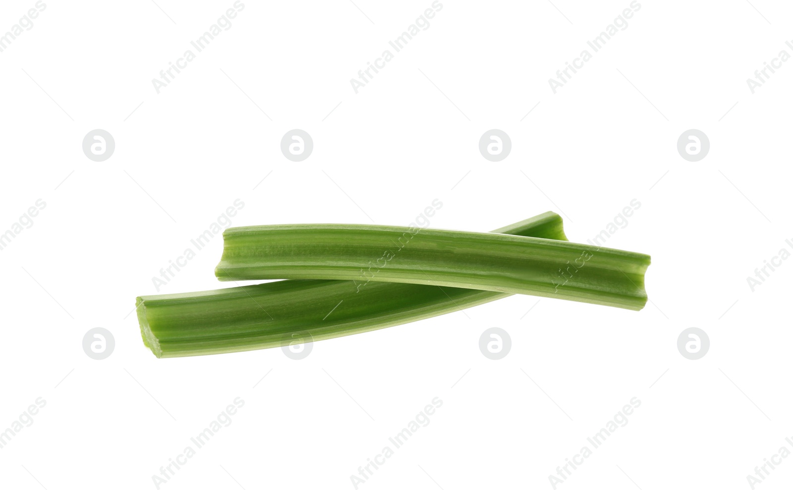 Photo of Fresh green celery sticks isolated on white