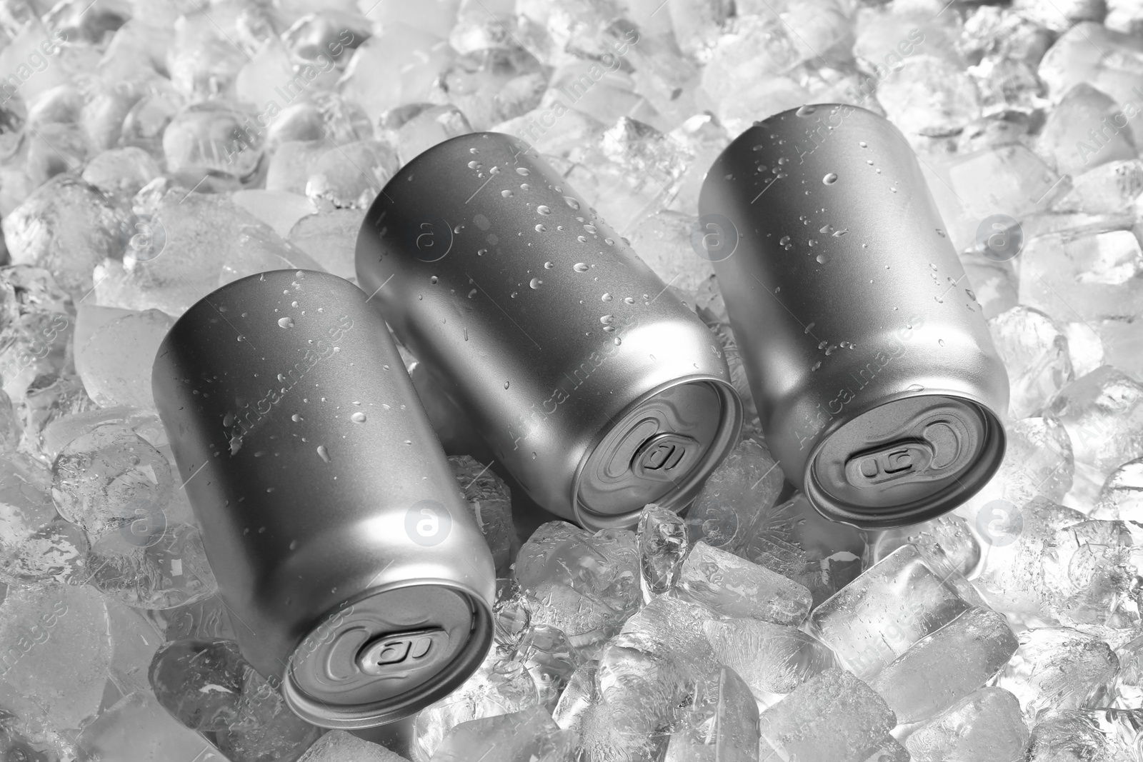 Photo of Tin cans on pile of ice cubes