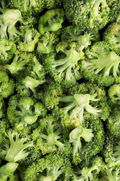 Photo of Fresh raw broccoli as background, top view