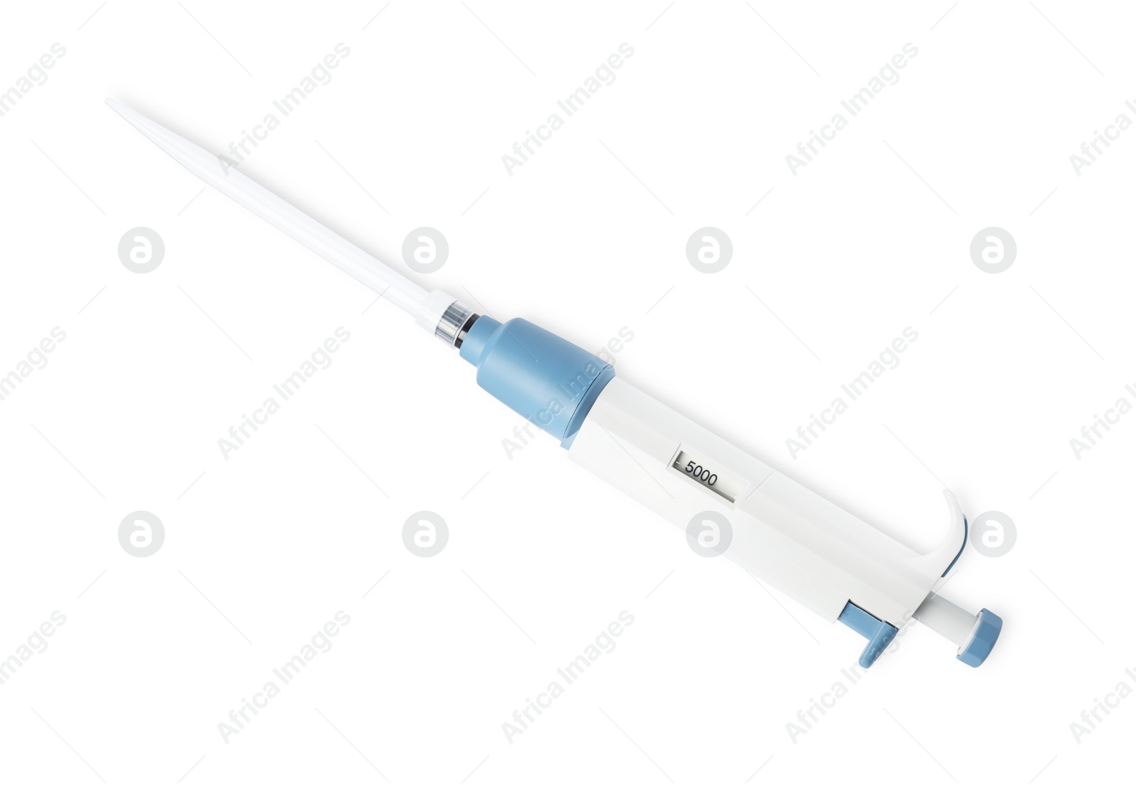 Photo of Laboratory analysis. Micropipette isolated on white, top view