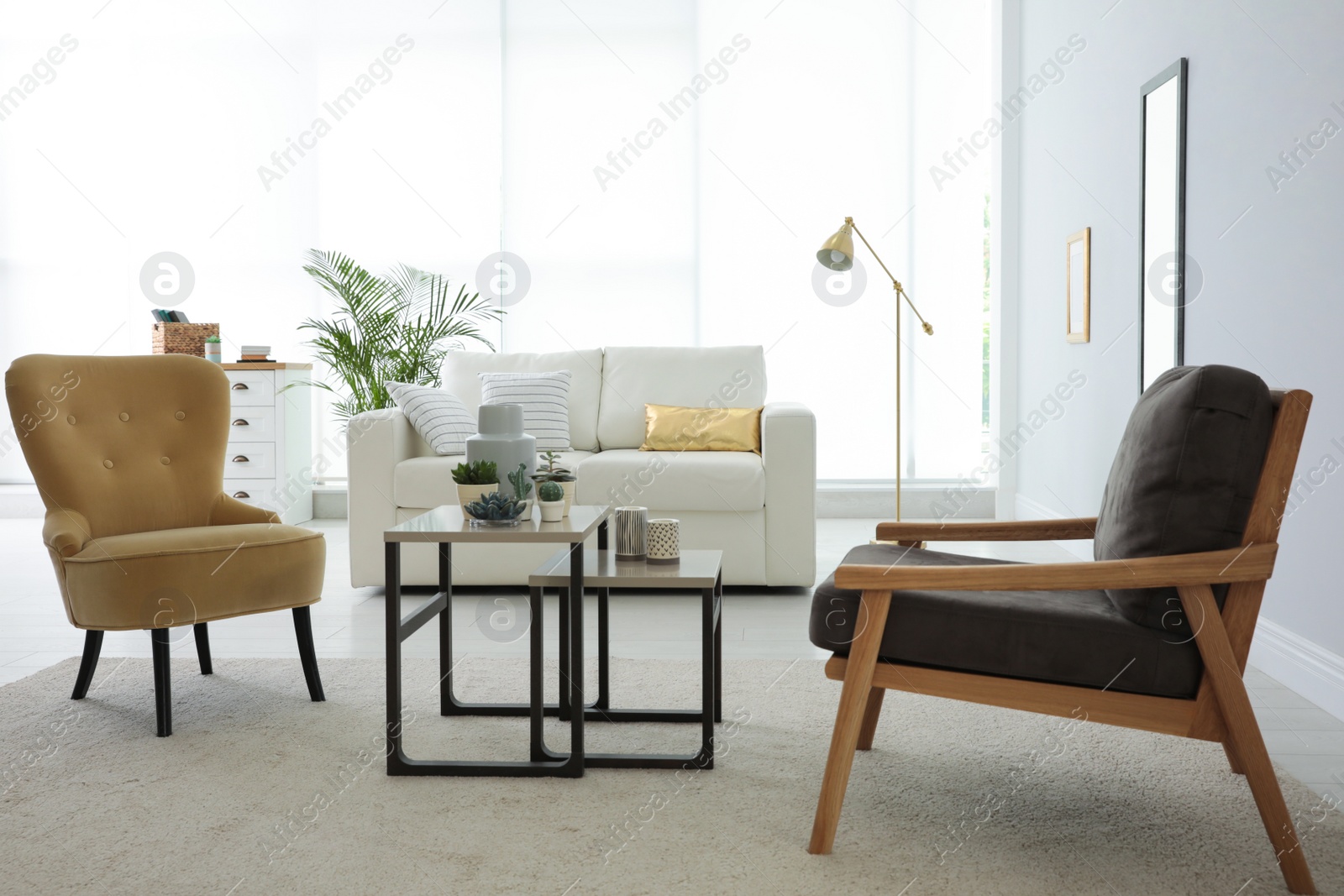 Photo of Living room interior with stylish furniture. Idea for design