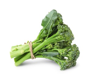 Photo of Fresh raw broccolini isolated on white. Healthy food