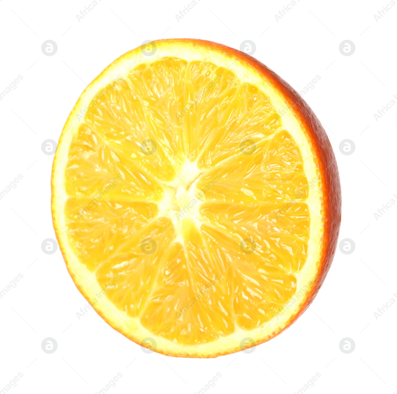 Photo of Citrus fruit. Sliced fresh ripe orange isolated on white