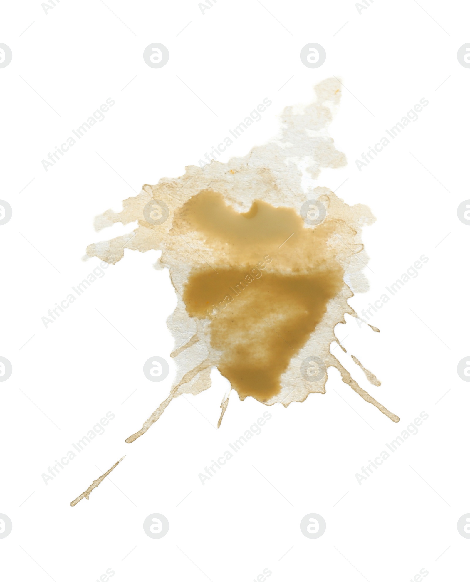 Photo of Dried coffee stain isolated on white, top view