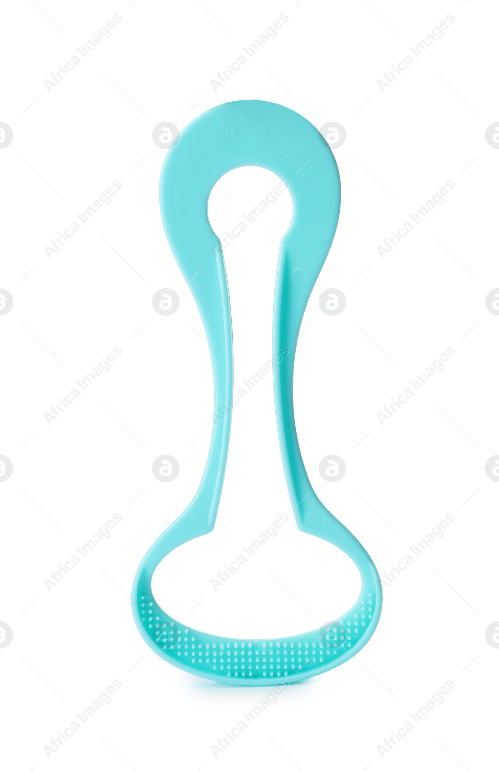 Photo of New tongue cleaner for oral care on white background