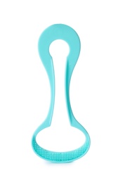 Photo of New tongue cleaner for oral care on white background