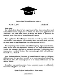 Illustration of University acceptance letter to prospective student, illustration