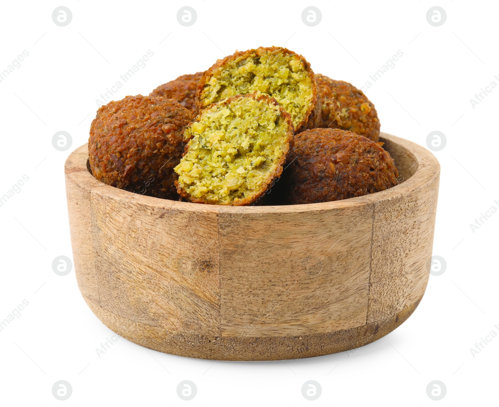 Photo of Delicious falafel balls in bowl isolated on white