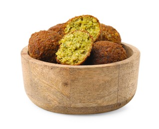 Photo of Delicious falafel balls in bowl isolated on white