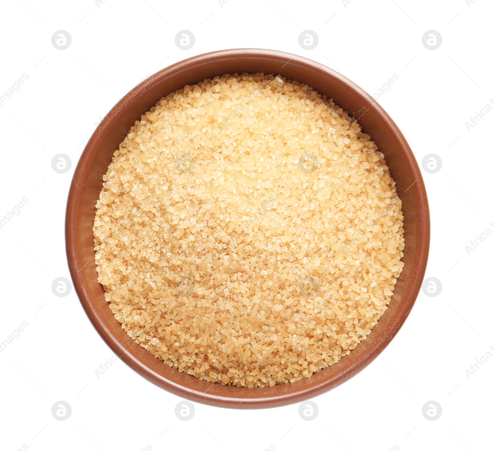 Photo of Bowl with brown sugar on white background