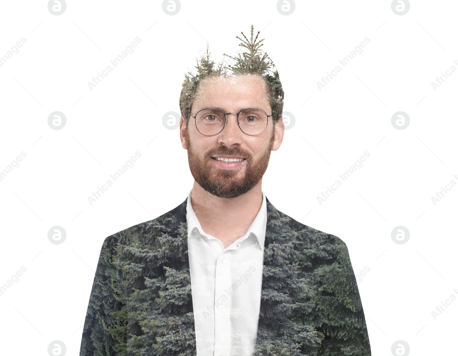 Image of Double exposure of businessman and trees on white background