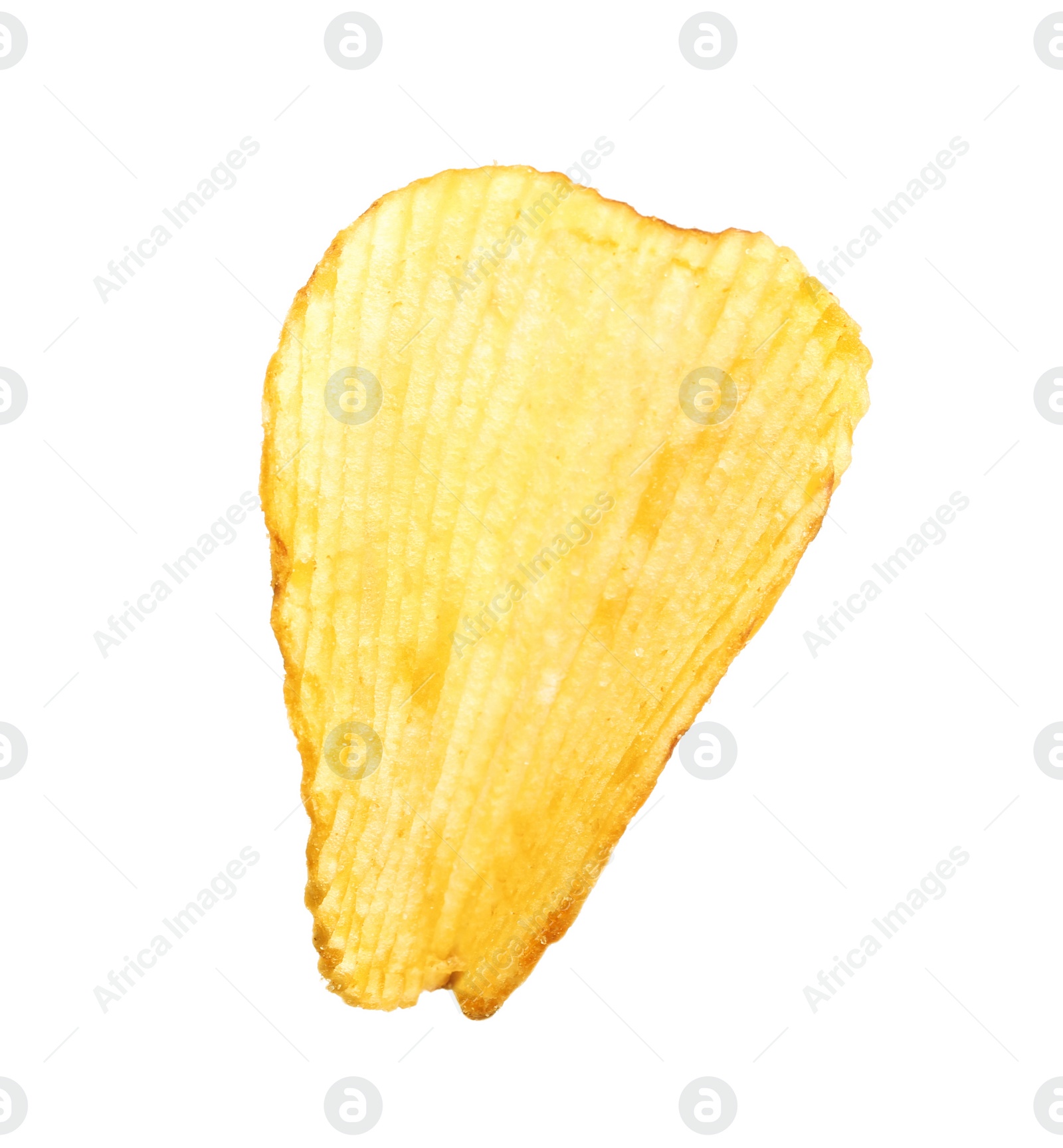 Photo of Tasty ridged potato chip on white background