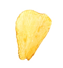 Tasty ridged potato chip on white background