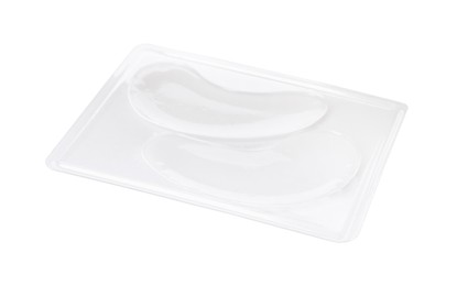 Package with under eye patches isolated on white. Cosmetic product