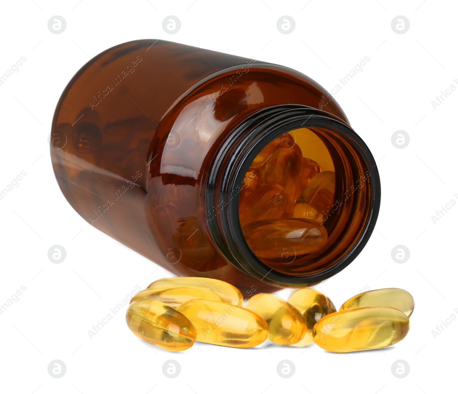 Photo of Jar with vitamin capsules isolated on white