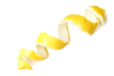 Photo of Peel of fresh ripe lemon on white background