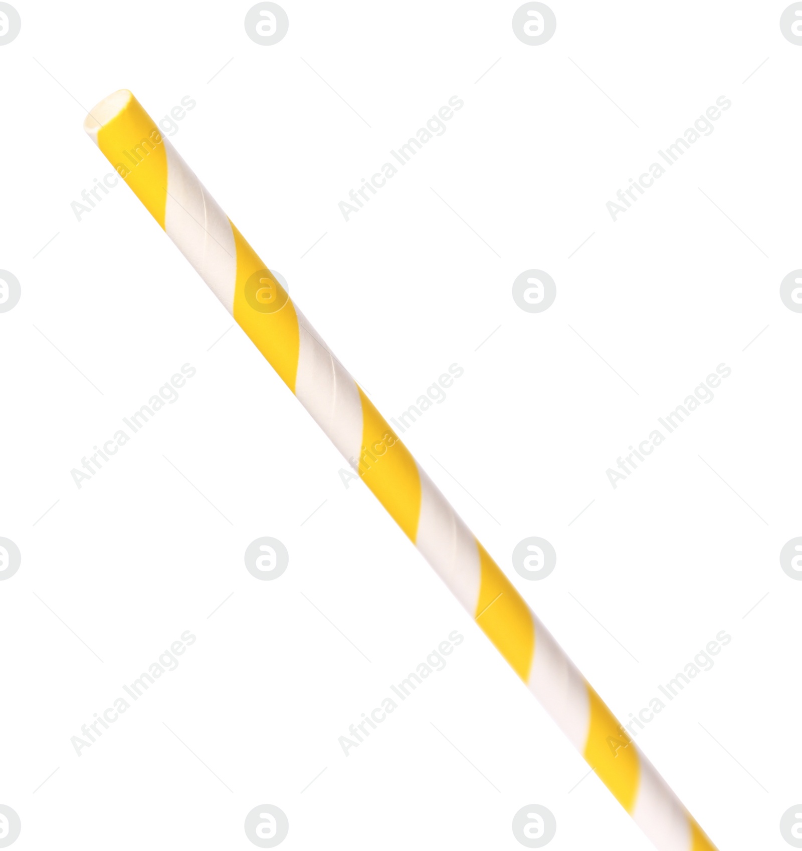 Photo of One striped paper straw for drinking isolated on white