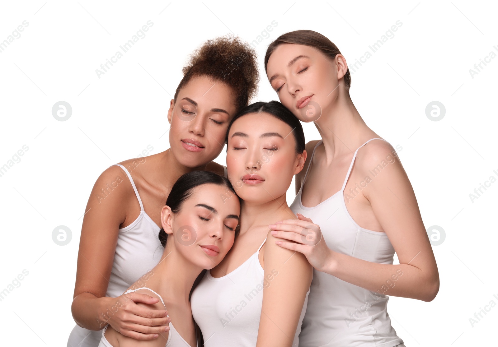 Photo of Beautiful young women with healthy skin on white background