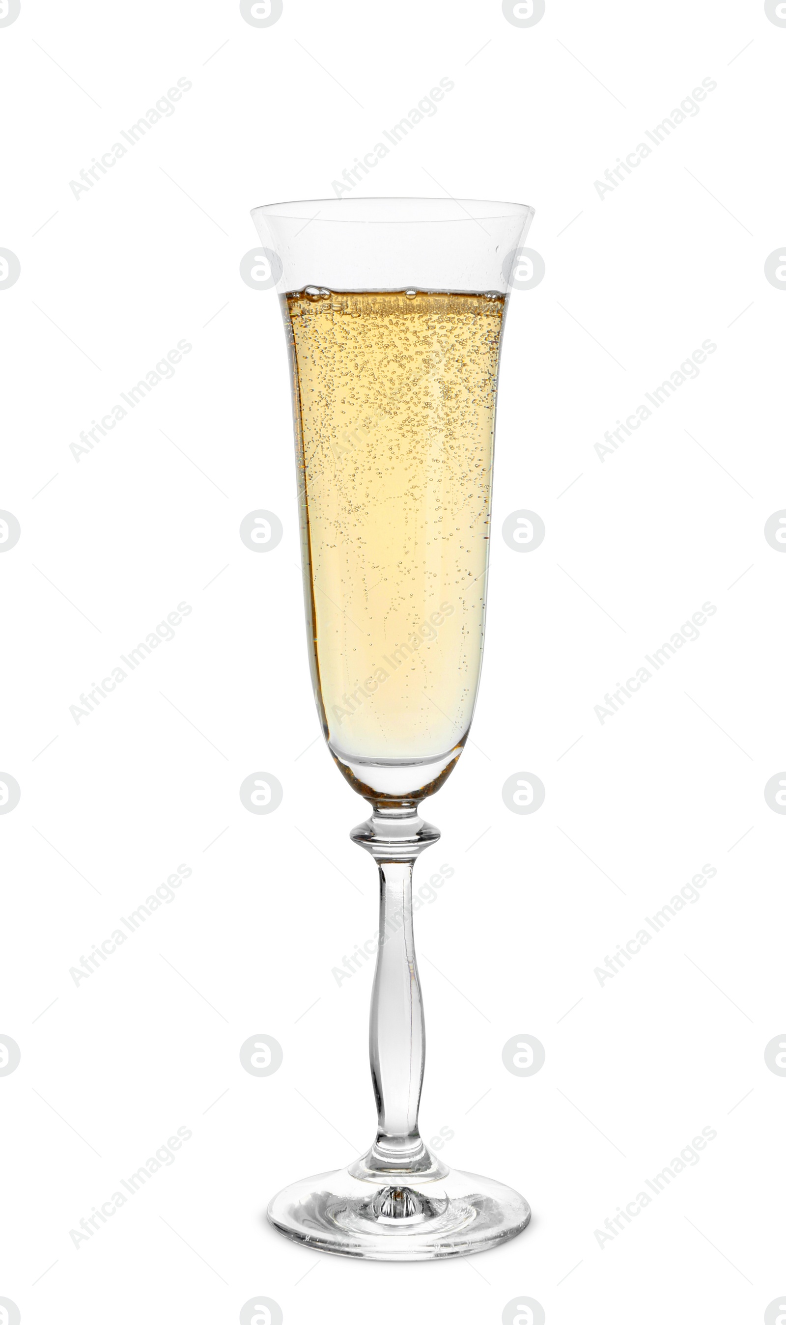 Photo of Glass of sparkling champagne isolated on white