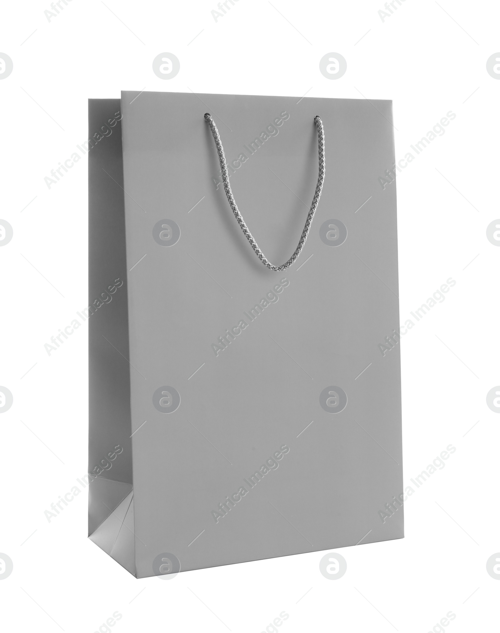 Photo of Grey paper shopping bag isolated on white