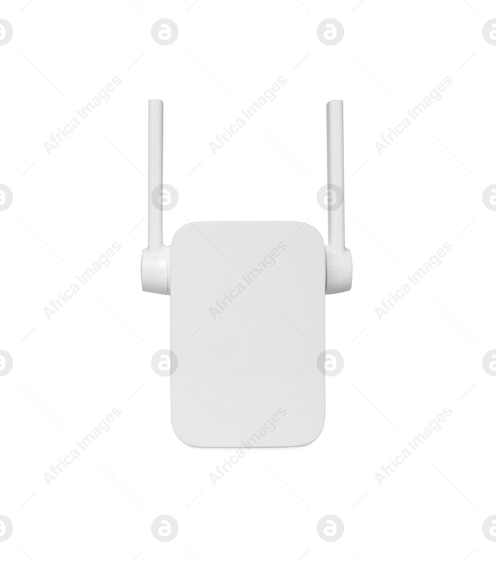 Photo of New modern Wi-Fi repeater on light gray background