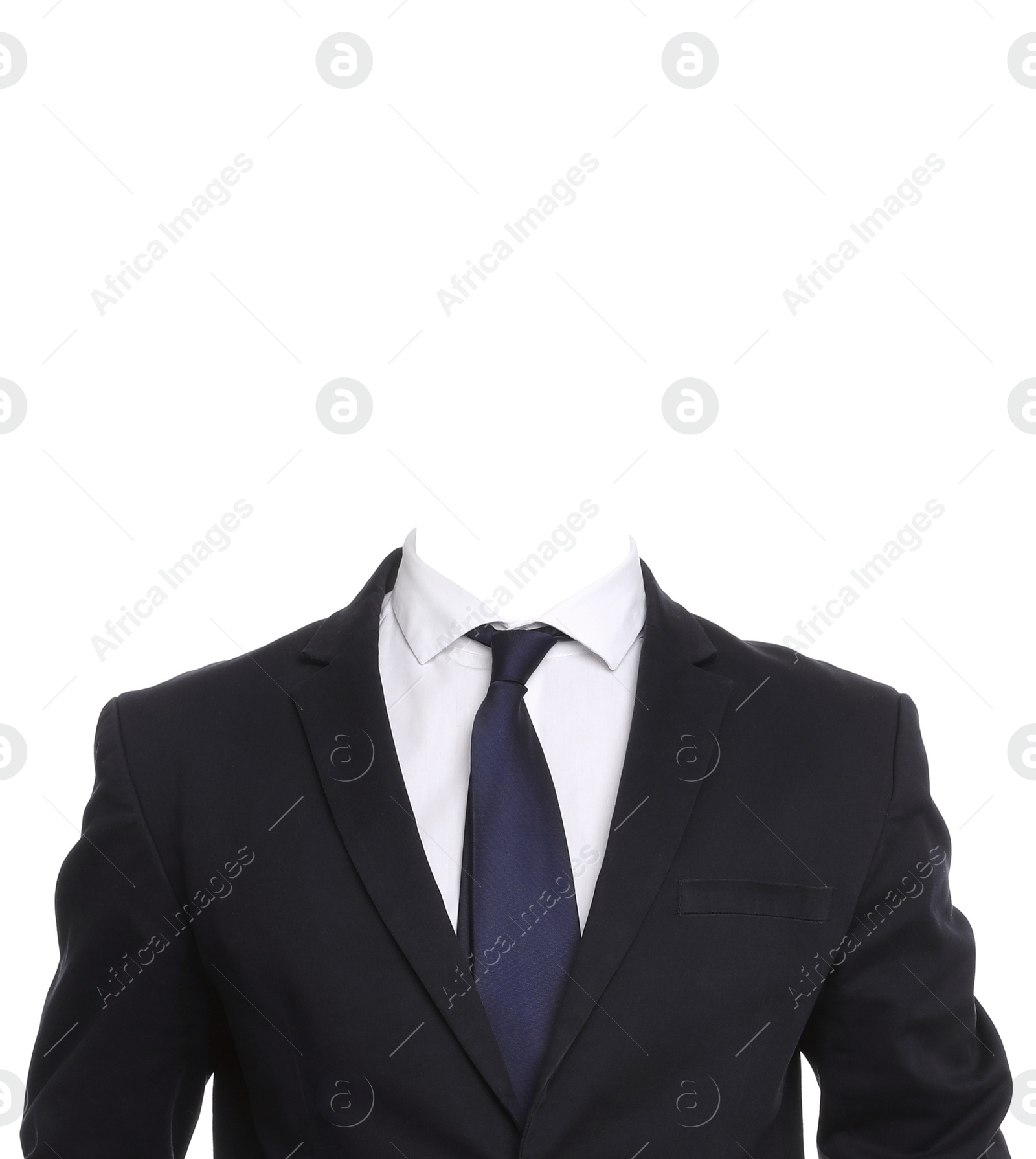 Image of Outfit replacement template for passport photo or other documents. Office jacket, shirt and necktie isolated on white