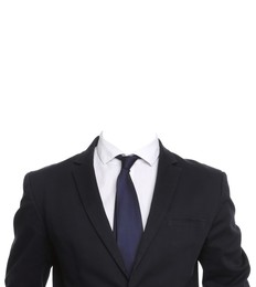 Image of Outfit replacement template for passport photo or other documents. Office jacket, shirt and necktie isolated on white